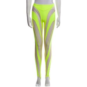 Mugler Women’s Sheer Panel Neon Green Stirrup Leggings Size 34/ US XS. N…